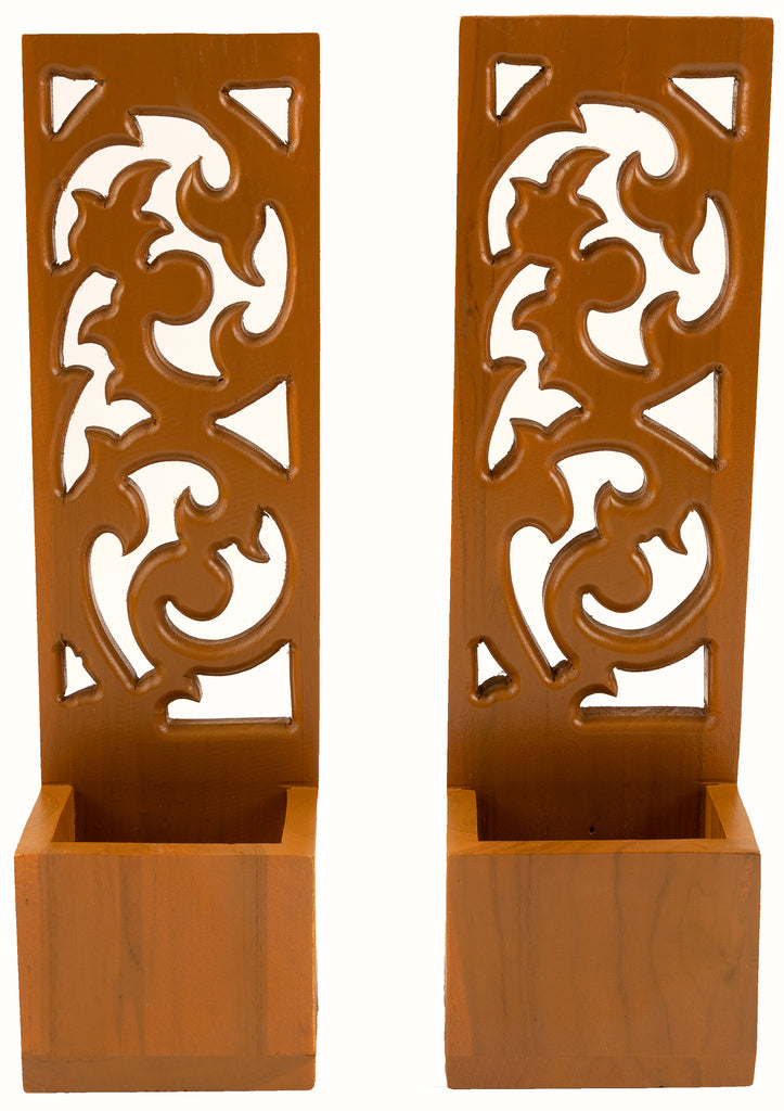 Flower Succulent Planter Box Wall Hanging Candle Wall Sconce Holder Vine Carved Wood Wall Art Panel. Set of 2 Color Options Available