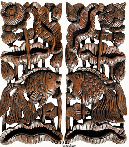 carved wood fish wall art home decor