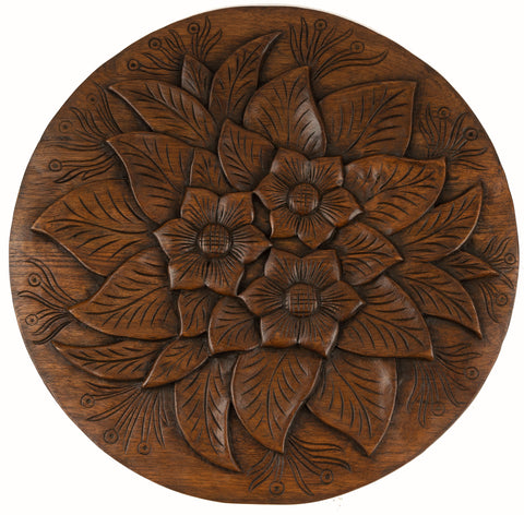 Carved wood Round Floral Dark Brown