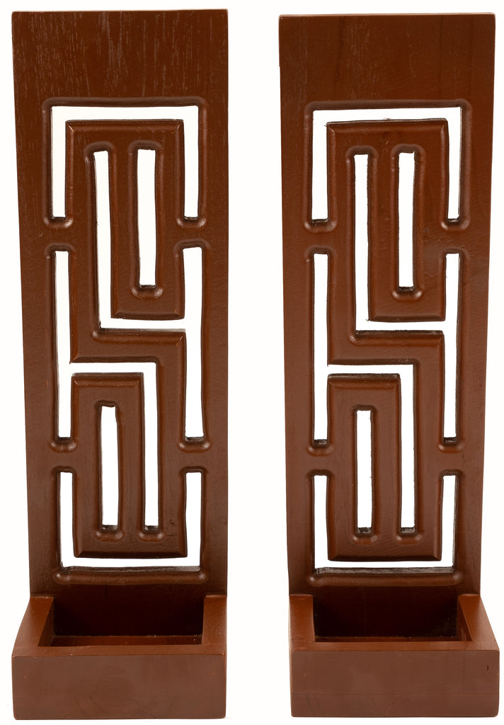 Candle Wall Sconce Holder Succulent Planter Pots Wall Hanging Maze Carved Wood Wall Art Panel. Set of 2 Color Options Available