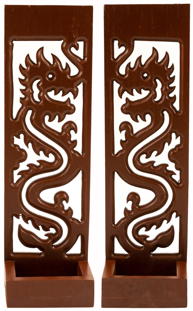 Candle Wall Sconce Holder Succulent Planter Pots Wall Hanging Chinese Dragon Carved Wood Wall Art Panel. Set of 2 Color Options Available