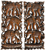 Elephant carved wood plaque