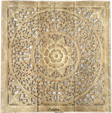 Elegant Wood Carved Wall Plaque. Wood Carved Floral Wall Art. Bali Home Decor. Asian Wood Carving Wall Art. Decorative Thai Wall Relief Panel Sculpture. 36"x36"x0.5" Available in Black Wash,Dark Brown and White