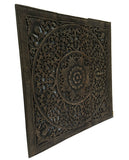 Elegant Wood Carved Wall Plaque. Wood Carved Floral Wall Art. Bali Home Decor. Asian Wood Carving Wall Art. Decorative Thai Wall Relief Panel Sculpture. 36"x36"x0.5" Available in Black Wash,Dark Brown and White