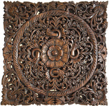 Asian Wood Wall Plaques. Wall Sculptures. Large Wood Wall Hangings. Floral Design. Rustic Wall Decor. 24" Square Color Options Available