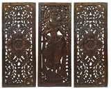 Multi Panels Oriental Bali Home Decor. Wood Carved Floral Wall Art. 35.5"x13.5" Set of 3 Optional Designs