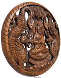 Round Buddha with Dragon Carved Wood Wall Art Decor. Brown Finish 24" Extra Thick