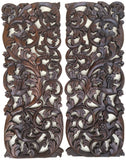 Tropical Home Decor. Bali Home Decor. Floral Wall Art Panel. Wood Carving Headboard 35.5"x13.5" Extra Thick. Set of 2. Color Options Available