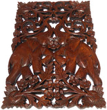 Wood Wall Decor Elephant Love Sign Carved Plaque. Dark Brown Finish 12"x17.5"x0.5"