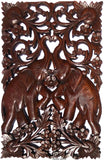 Wood Wall Decor Elephant Love Sign Carved Plaque. Dark Brown Finish 12"x17.5"x0.5"