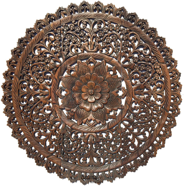 Elegant Wood Carved Wall Plaque.Floral Wood Wall Panels Asiana Home Decor