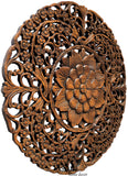 Round floral carved wood wall art plaque