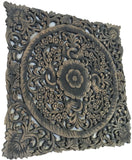 Asian Wood Wall Plaques. Wall Sculptures. Large Wood Wall Hangings. Floral Design. Rustic Wall Decor. 24" Square Color Options Available