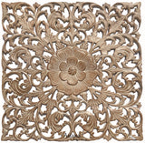 Oriental Home Decor. Rustic Floral Wood Carved Wall Hanging. 24" Available in Dark Brown, Black Wash