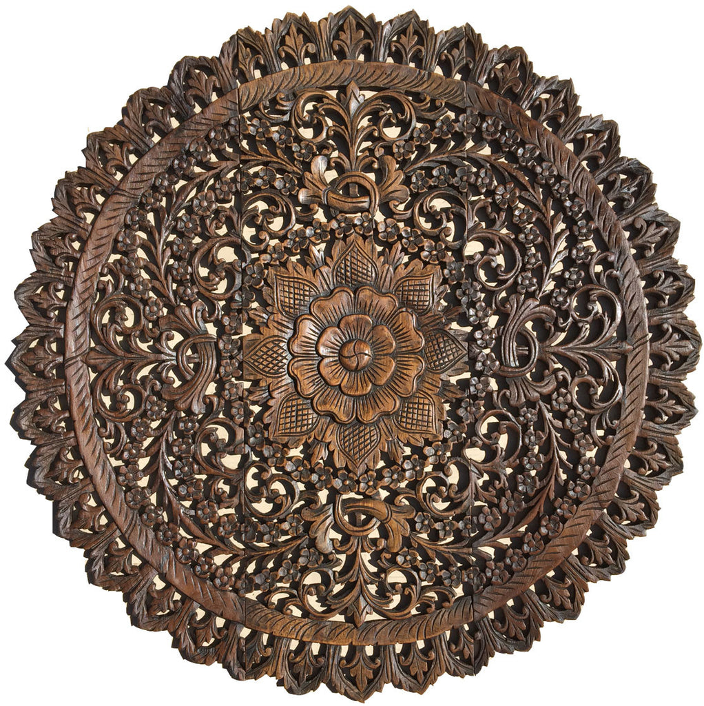 Elegant Medallion Wood Carved Wall Plaque. Round Wood Carved Floral Wall Art. Asian Home Decor Wood Wall Panels. Wall Hangings. Wood Wall Decor. Size 36" Color Options Available