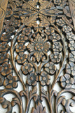 Floral Wood Carved Wall Panel. Wall Hanging. Asian Home Decor. Decorative Thai Wall Relief Panel Sculpture. Large Wood Wall Plaque 35.5"x13.5"x0.5" Color Options Available