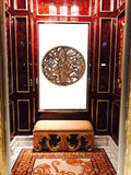 Round Ganesha Buddha with Lotus Carved Wood Wall Art Decor. Brown Finish 24" Extra Thick