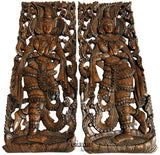 Traditional Thai Sawaddee Figure Wall Art Panels. Asian Home Decor. Brown. 35.5”x13.5”x1" Each, Set of 2 pcs