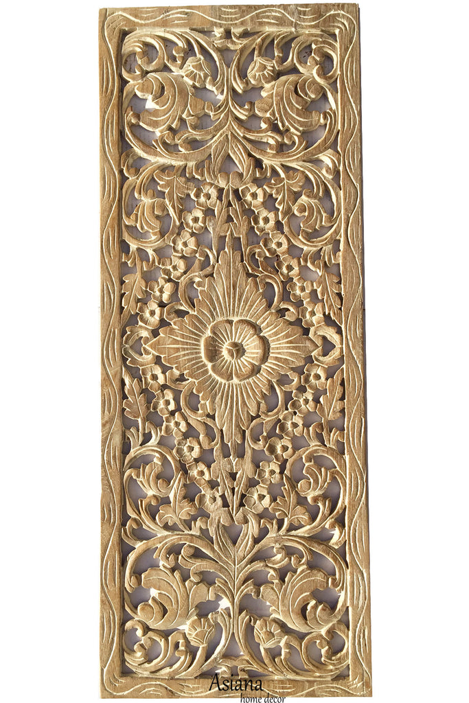 Floral Wood Carved Wall Panel. Tropical Floral Wood Carved Wall Panel Home Decor. 35.5"x13.5" Color Options Available