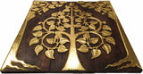 Asian Wood Sacred Fig Tree Relief Wall Art Panels. Elegant Gold leaf Wood Carved Wall Plaque. Dark Brown and Gold. Size Options Available.