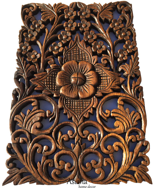 Wood Wall Decor Tropical Floral Wall Art. Oriental Home Decor. Decorat ...