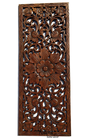 Floral Leaf Wood Carved Wall Panel. Tropical Home Decor. Size 35.5"x13.5"Color Options Available