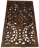 Wood Carved Wall Panel. Hand Carved Floral Wall Art Decor. Rustic Wall Decor. Dark Brown Finish Size 24"x13.5"x0.5"