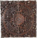 Asian Wood Wall Plaques. Wall Sculptures. Large Wood Wall Hangings. Floral Design. Rustic Wall Decor. 24" Square Color Options Available