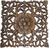 Oriental Rustic Wood Wall Plaque Home Decor. Tropical Carved Wood Decorative Wall Hanging. Set of 3. 12" Square Color Options Available