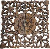 Wood Plaque Oriental Carved Lotus. Rustic Wall Decor. Hand Carved Wall Art Decor Panel. Color Options Available Size 12"