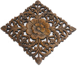 Wood Plaque Oriental Carved Lotus. Rustic Wall Decor. Hand Carved Wall Art Decor Panel. Color Options Available Size 12"