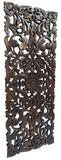 Floral Wood Carved Wall Panel. Asian Home Decor Wall Hanging. Decorative headboard Relief Panel Sculpture. Dark Brown Finish 35.5"x13.5"x0.5"
