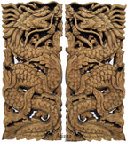 Chinese Dragon Wood Carved Wall Art Panels. Unique Asian Home Decor. 17.5”x7.5”x1" Each, Set of 2 pcs. Available Color Options