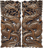 Chinese Dragon Wood Carved Wall Art Panels. Unique Asian Home Decor. 17.5”x7.5”x1" Each, Set of 2 pcs. Available Color Options