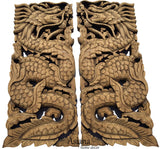 Chinese Dragon Wood Carved Wall Art Panels. Unique Asian Home Decor. 17.5”x7.5”x1" Each, Set of 2 pcs. Available Color Options