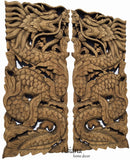 Chinese Dragon Wood Carved Wall Art Panels. Unique Asian Home Decor. 17.5”x7.5”x1" Each, Set of 2 pcs. Available Color Options