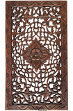 Wood Carved Panel. Floral Carved Wood Wall Hanging. Dark Brown Finish Size 24"x13.5"x0.5"