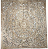 Large Square wood carving wall art white wash