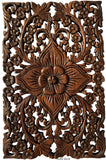 Wood Wall Decor Lotus flower. Oriental Teak Wood Wall Hanging. Hand Carved Wall Art Decor Panel. Rustic Wall Decor. Color Options Available. 12"x17.5"x0.5"