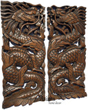 Chinese Dragon Wood Carved Wall Art Panels. Unique Asian Home Decor. 17.5”x7.5”x1" Each, Set of 2 pcs. Available Color Options