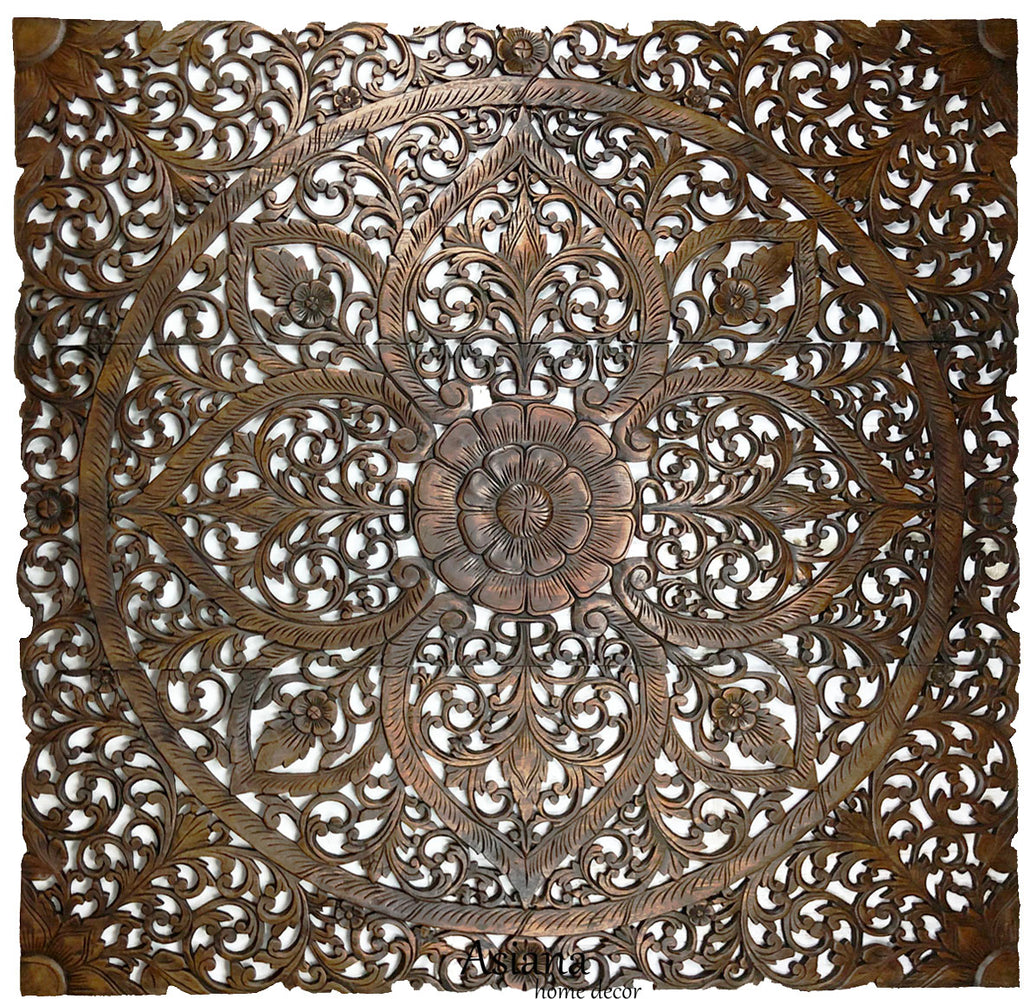 Headboard Wood Carved Wall Panel. Asian Balinese Home Decor. 60" Available in White Wash and Dark Brown