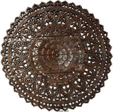 Elegant Medallion Lotus Wood Carved Wall Plaque. Asian Wall Art Home Decor. 36" Dark Brown