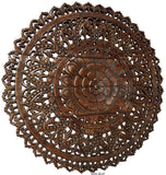 Elegant Medallion Lotus Wood Carved Wall Plaque. Asian Wall Art Home Decor. 36" Dark Brown
