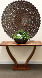 Elegant Medallion Lotus Wood Carved Wall Plaque. Asian Wall Art Home Decor. 36" Dark Brown