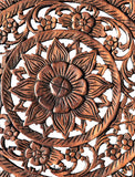 Oriental Tropical Flower Round Carved Wood Wall Decor. Rustic Home Decor. 24" Dark Brown