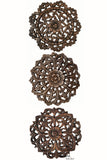 Wood Plaque Oriental Carved Lotus. Rustic Round Wall Decor. Set of 3. Size12"