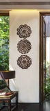 Wood Plaque Oriental Carved Lotus. Rustic Round Wall Decor. Set of 3. Size12"