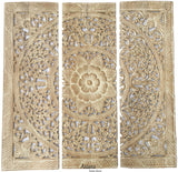 Elegant Wood Carved Wall Plaque. Wood Carved Floral Wall Art. Bali Home Decor. Asian Wood Carving Wall Art. Decorative Thai Wall Relief Panel Sculpture. 36"x36"x0.5" Available in Black Wash,Dark Brown and White