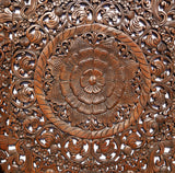 Elegant Medallion Wood Carved Wall Art Panel. Bali Rustic Home Decor Wall Art. Size and Color Options Available