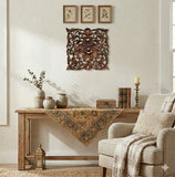 Tropical Floral Carved Wood Square Plaque. Dark Brown Finish Size 17.5"x17.5 Extra Thick Optional Designs